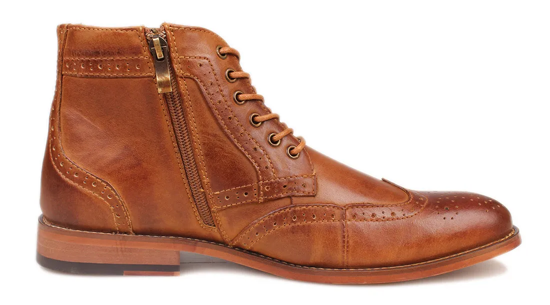 Men's Genuine Leather Classic Brogue Boots with Zipper