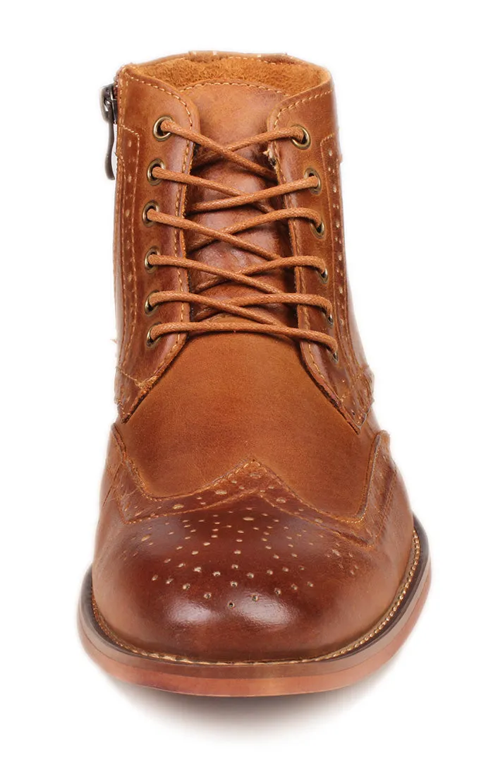 Men's Genuine Leather Classic Brogue Boots with Zipper
