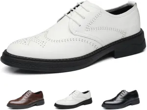 Men's Genuine Leather Wingtip Brogue Oxfords Shoes Fashion Classic Round-Toe Lace Up Low Top Dress Shoes Casual Business Formal Derby Shoes