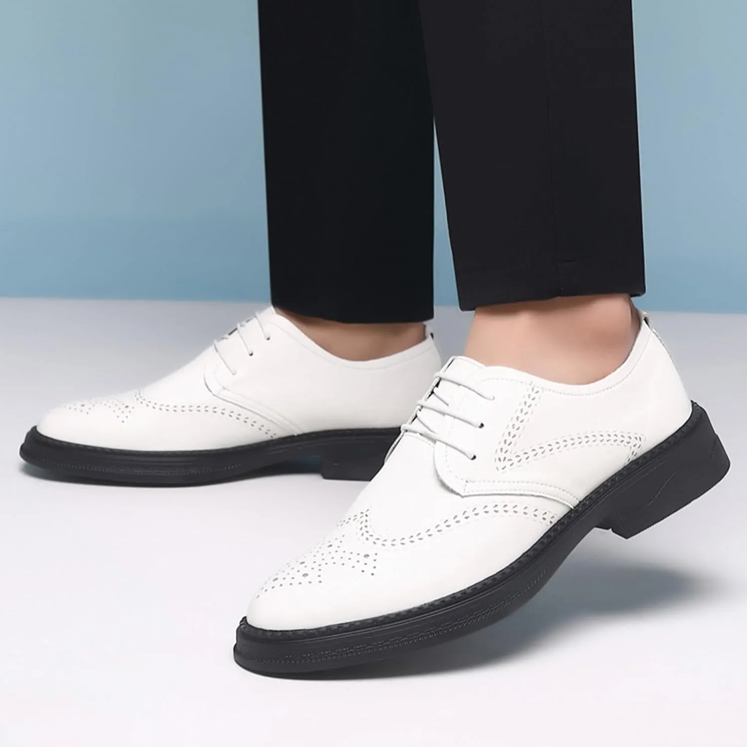 Men's Genuine Leather Wingtip Brogue Oxfords Shoes Fashion Classic Round-Toe Lace Up Low Top Dress Shoes Casual Business Formal Derby Shoes