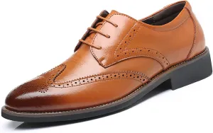 Men's Leather Brogue Print Business Oxfords,Stylish Wing Tip Office Formal Derby Shoes,Lace Up Wedding Suit Shoes