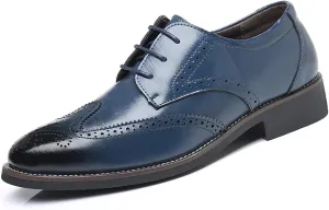Men's Leather Brogue Print Business Oxfords,Stylish Wing Tip Office Formal Derby Shoes,Lace Up Wedding Suit Shoes