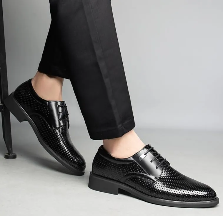 Men's Leather Dress Shoes Mens Summer Breathable Wingtip Brogue Oxfords Classic Lace-up Formal Derby Shoes