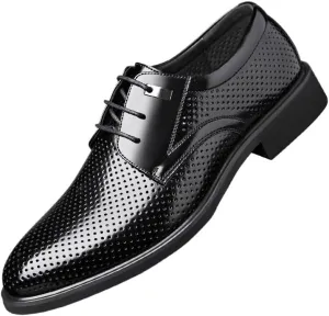 Men's Leather Dress Shoes Mens Summer Breathable Wingtip Brogue Oxfords Classic Lace-up Formal Derby Shoes