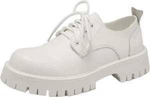 Men's Leather Lace up Platform Dress Oxfords Comfortable Round Toe Breathable Non-Slip Lug Sole Formal Derby Shoes for Wedding Nightclubs Dating