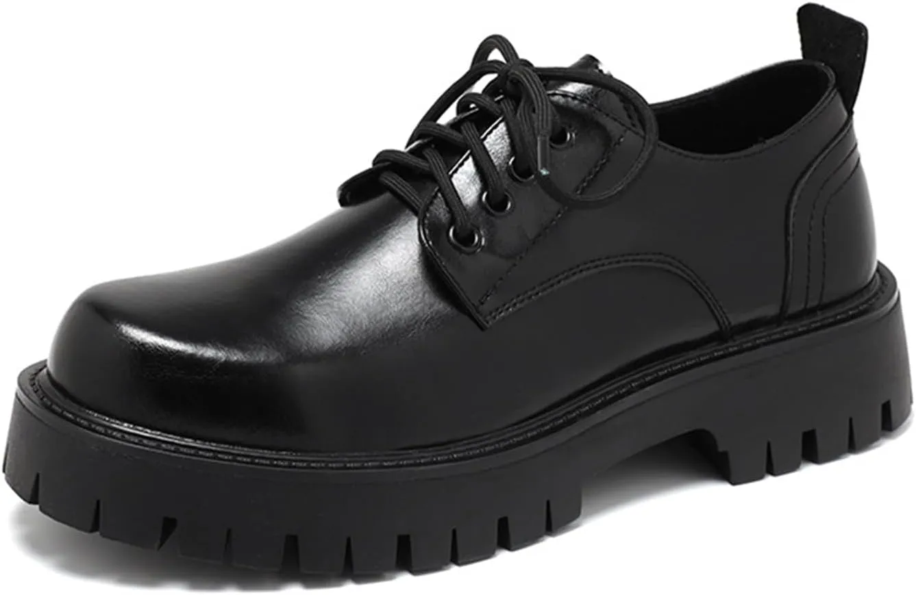 Men's Leather Lace up Platform Dress Oxfords Comfortable Round Toe Breathable Non-Slip Lug Sole Formal Derby Shoes for Wedding Nightclubs Dating