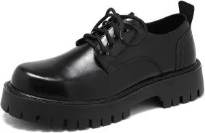 Men's Leather Lace up Platform Dress Oxfords Comfortable Round Toe Breathable Non-Slip Lug Sole Formal Derby Shoes for Wedding Nightclubs Dating