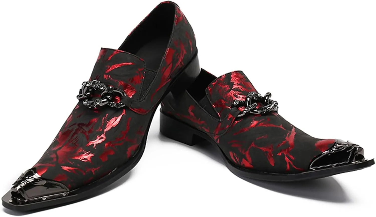 Men's Leather Shoes, Men's Dark red Simple Print Dress Shoes, Wedding Party Banquet Nightclub Stage Host Barber Uniform Office Work Shoes