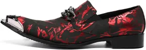 Men's Leather Shoes, Men's Dark red Simple Print Dress Shoes, Wedding Party Banquet Nightclub Stage Host Barber Uniform Office Work Shoes