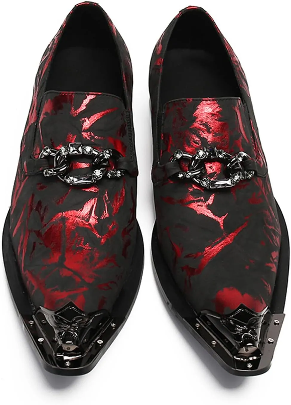 Men's Leather Shoes, Men's Dark red Simple Print Dress Shoes, Wedding Party Banquet Nightclub Stage Host Barber Uniform Office Work Shoes