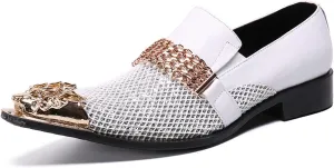 Men's Leather Shoes, Simple Checkered Metal Chain Men's Dress Shoes, Wedding Party Banquet Nightclub Stage Host Barber Uniform Office Work Shoes