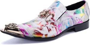 Men's Leather Shoes, Simple Colorful Printed Pointed Toe Men's Dress Shoes, Wedding Party Banquet Nightclub Stage Host Barber Uniform Office Work Shoes
