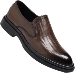 Men's Leather Slip-On Oxford Loafers Classic Pointed Toe Comfortable Non-Slip Low Chunky Heel Derby Shoes Wedding Business Party Casual Dress Shoes