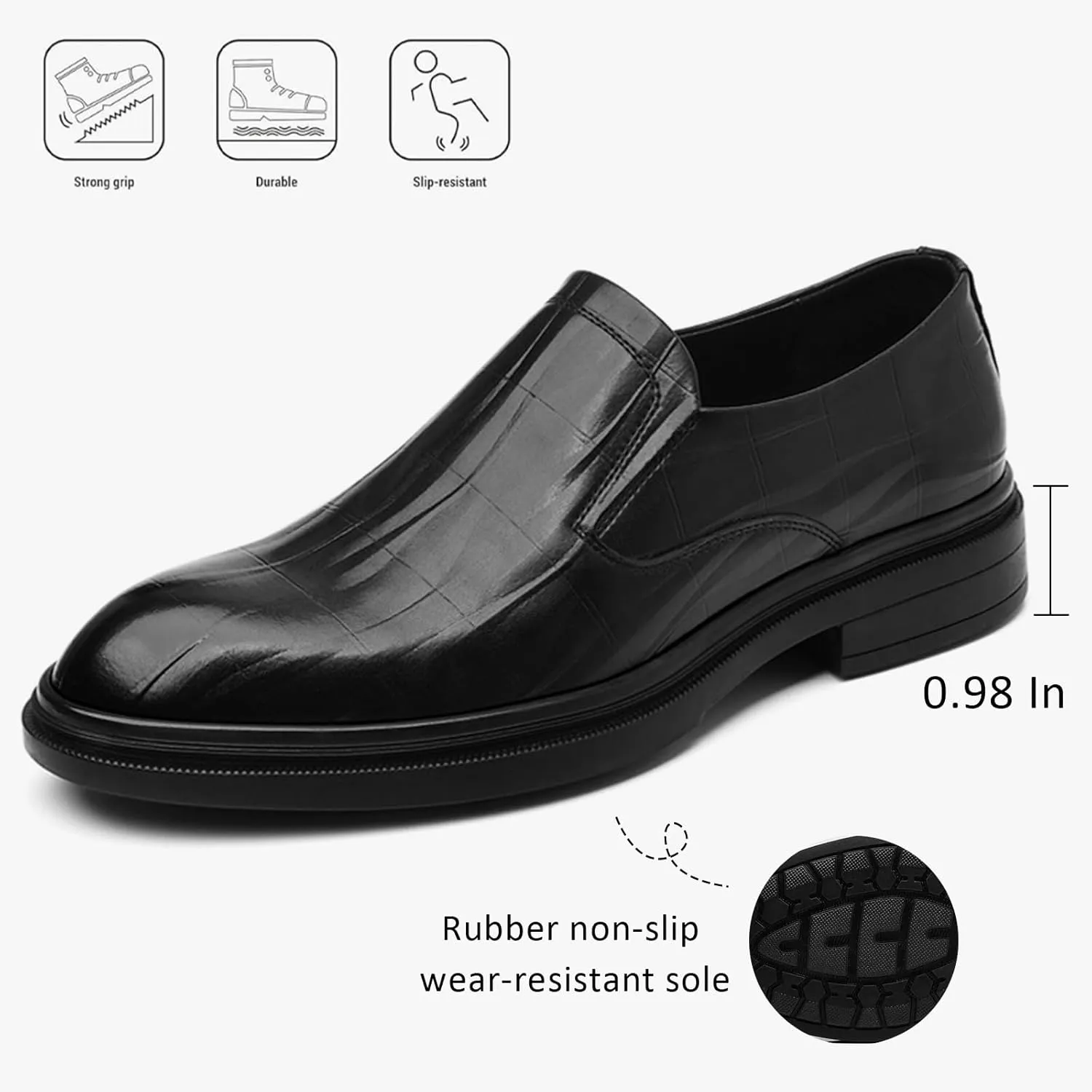 Men's Leather Slip-On Oxford Loafers Classic Pointed Toe Comfortable Non-Slip Low Chunky Heel Derby Shoes Wedding Business Party Casual Dress Shoes