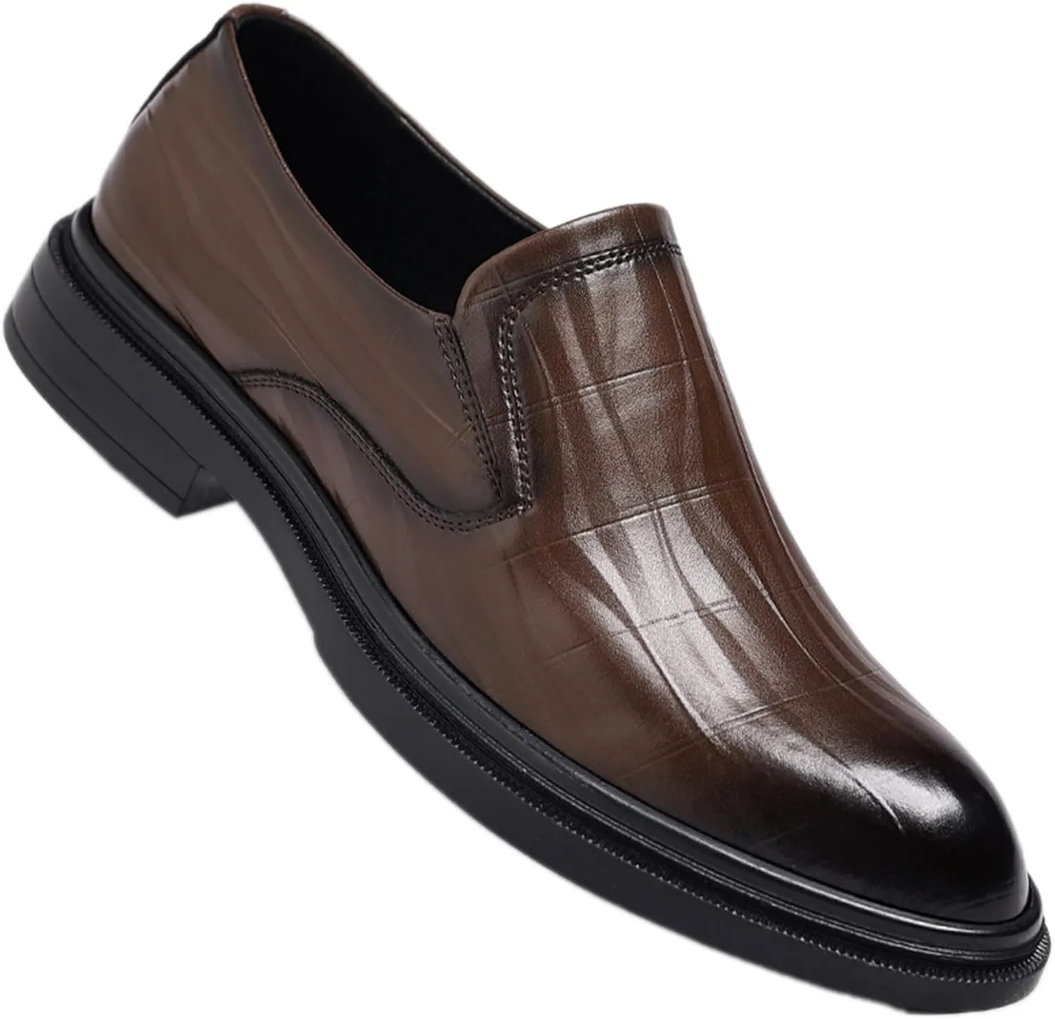 Men's Leather Slip-On Oxford Loafers Classic Pointed Toe Comfortable Non-Slip Low Chunky Heel Derby Shoes Wedding Business Party Casual Dress Shoes