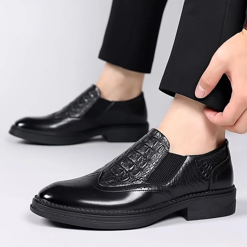 Men's Loafers Mens Slip-on Casual Shoes, Breathable Shoes for Men, Driving Fashion Business Crocodile Pattern Brogue Shoes