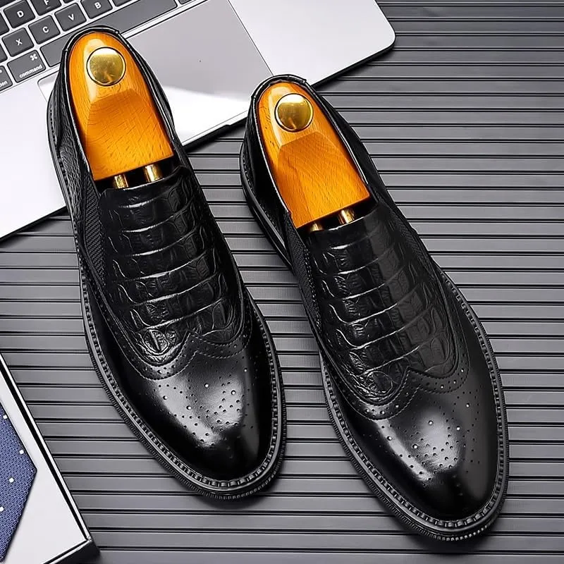 Men's Loafers Mens Slip-on Casual Shoes, Breathable Shoes for Men, Driving Fashion Business Crocodile Pattern Brogue Shoes
