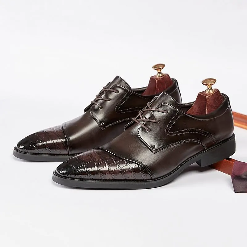 Men's Platform Wingtip Brogue Oxfords Mens Vintage Crocodile Print Strap Slip On Dress Shoes Casual Wedding Faux Patent Derby Shoe