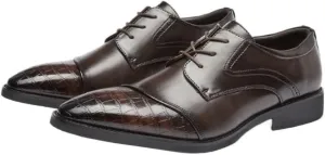 Men's Platform Wingtip Brogue Oxfords Mens Vintage Crocodile Print Strap Slip On Dress Shoes Casual Wedding Faux Patent Derby Shoe