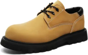 Men's Protective Wide Round Toe Platform Lace Up Oxfords Vintage Waterproof Leather Comfortable Anti-Slip Lug Sole Derby Shoes for Business Wedding Formal Casual Walking
