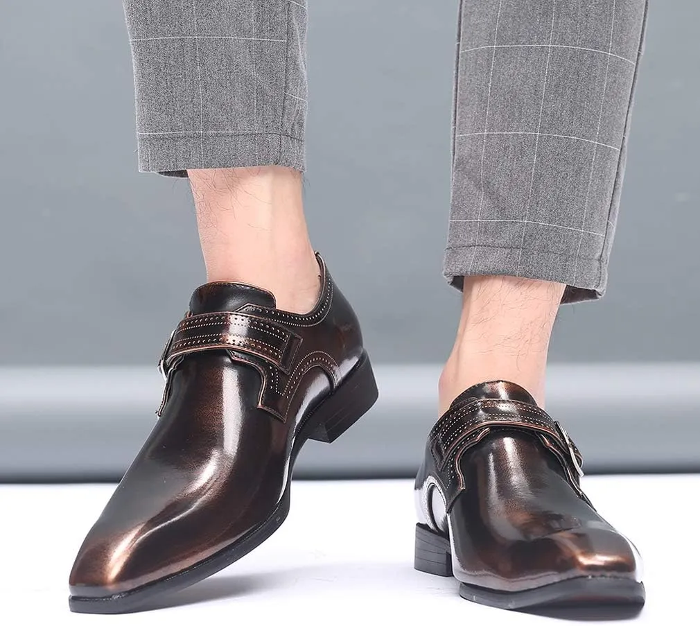 Mens Retro Monk Loafers Formal Business Casual Comfortable Slip on Dress Shoes for Men