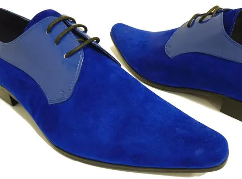 Men's Royal Blue Derby Party Shoes - Handmade Leather Style