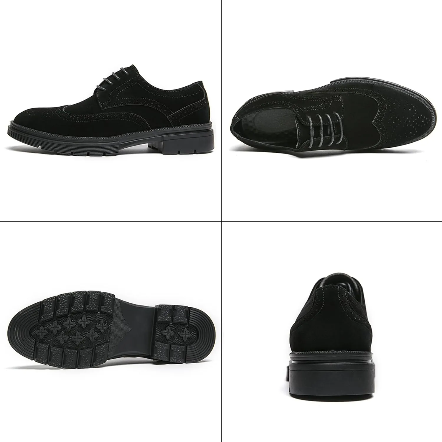 Men's Suede Lace Up Wingtip Oxford Shoes Classic Brogues Business Dress Shoes Fashion Comfortable Platform Derby Formal Shoes