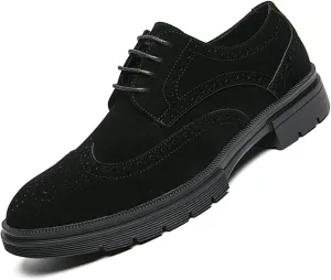 Men's Suede Lace Up Wingtip Oxford Shoes Classic Brogues Business Dress Shoes Fashion Comfortable Platform Derby Formal Shoes
