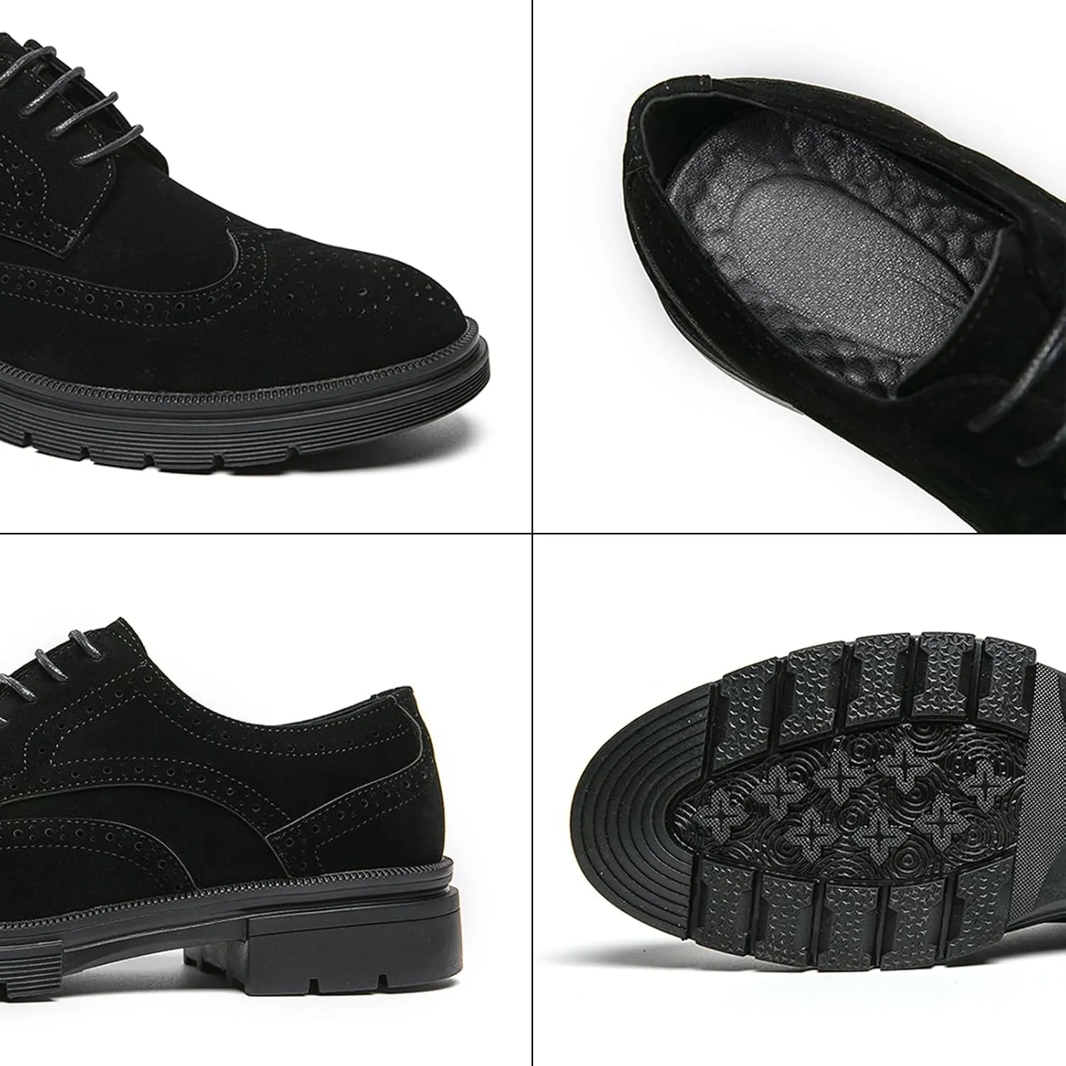 Men's Suede Lace Up Wingtip Oxford Shoes Classic Brogues Business Dress Shoes Fashion Comfortable Platform Derby Formal Shoes
