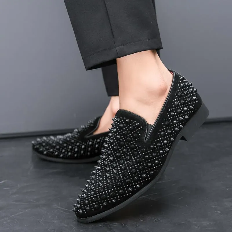 Men's Vintage Spike Dress Loafers Slip On Fashion Shoes Classic Tuxedo Dress Shoes Men Leather Shoes for Wedding Party Slip-on Loafer Driving Shoes Birtish Formal Business Casual Shoes Smoking Slipper