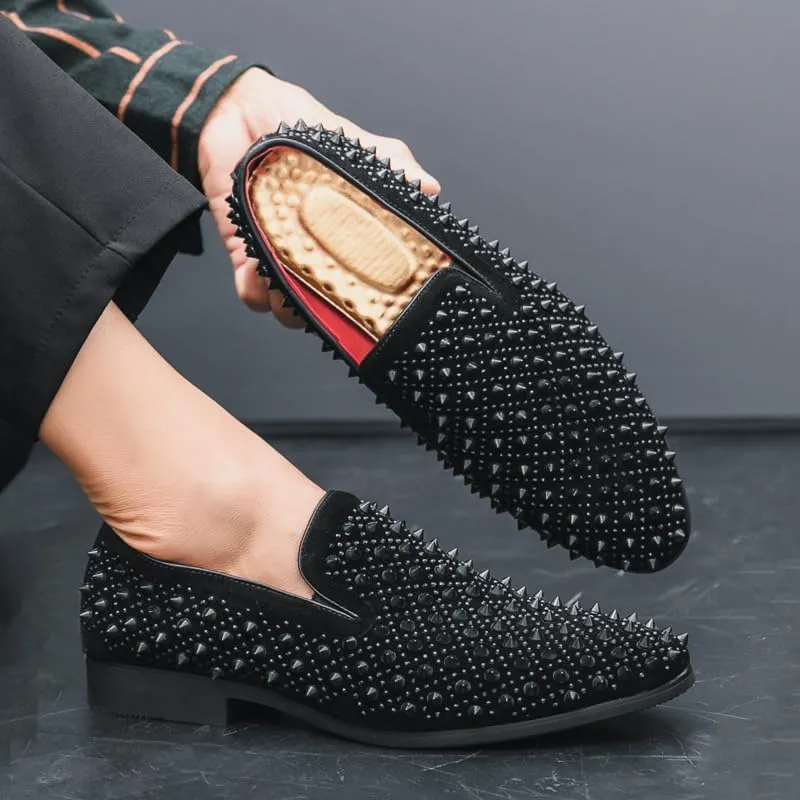 Men's Vintage Spike Dress Loafers Slip On Fashion Shoes Classic Tuxedo Dress Shoes Men Leather Shoes for Wedding Party Slip-on Loafer Driving Shoes Birtish Formal Business Casual Shoes Smoking Slipper