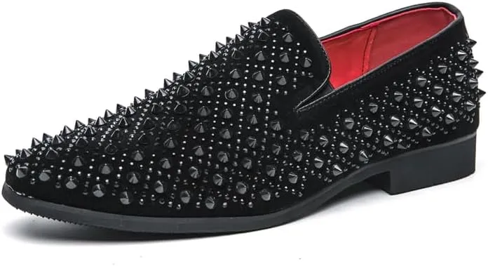 Men's Vintage Spike Dress Loafers Slip On Fashion Shoes Classic Tuxedo Dress Shoes Men Leather Shoes for Wedding Party Slip-on Loafer Driving Shoes Birtish Formal Business Casual Shoes Smoking Slipper