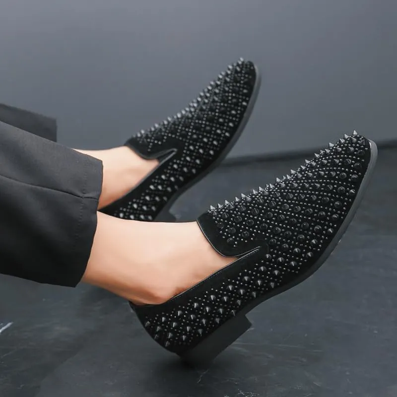 Men's Vintage Spike Dress Loafers Slip On Fashion Shoes Classic Tuxedo Dress Shoes Men Leather Shoes for Wedding Party Slip-on Loafer Driving Shoes Birtish Formal Business Casual Shoes Smoking Slipper