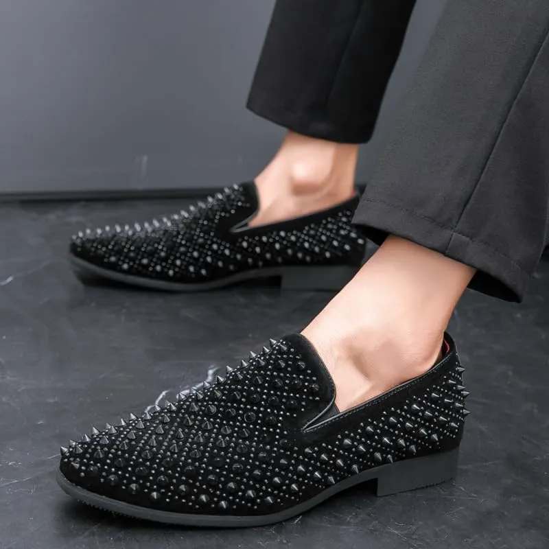 Men's Vintage Spike Dress Loafers Slip On Fashion Shoes Classic Tuxedo Dress Shoes Men Leather Shoes for Wedding Party Slip-on Loafer Driving Shoes Birtish Formal Business Casual Shoes Smoking Slipper