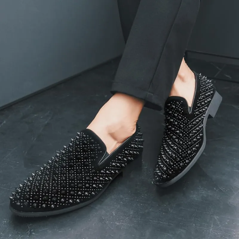 Men's Vintage Spike Dress Loafers Slip On Fashion Shoes Classic Tuxedo Dress Shoes Men Leather Shoes for Wedding Party Slip-on Loafer Driving Shoes Birtish Formal Business Casual Shoes Smoking Slipper