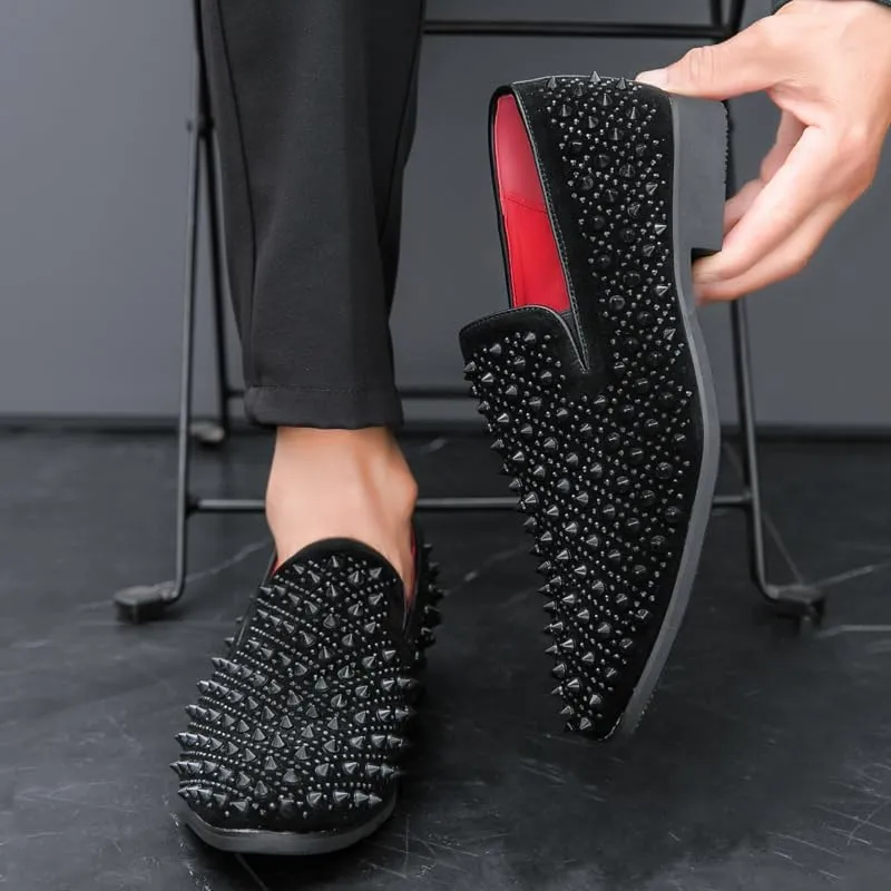 Men's Vintage Spike Dress Loafers Slip On Fashion Shoes Classic Tuxedo Dress Shoes Men Leather Shoes for Wedding Party Slip-on Loafer Driving Shoes Birtish Formal Business Casual Shoes Smoking Slipper