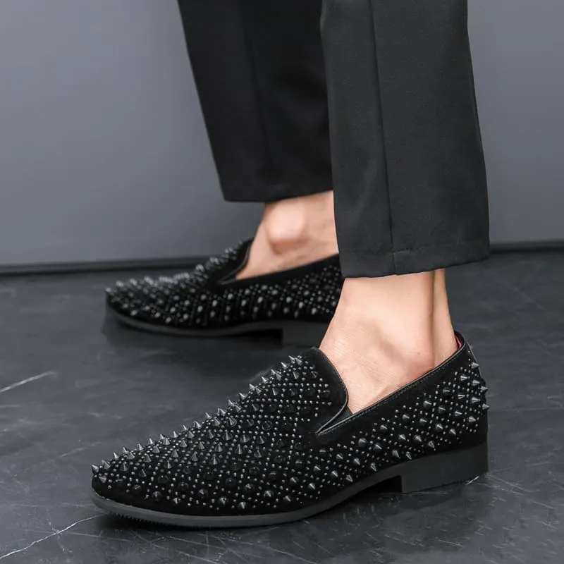 Men's Vintage Spike Dress Loafers Slip On Fashion Shoes Classic Tuxedo Dress Shoes Men Leather Shoes for Wedding Party Slip-on Loafer Driving Shoes Birtish Formal Business Casual Shoes Smoking Slipper