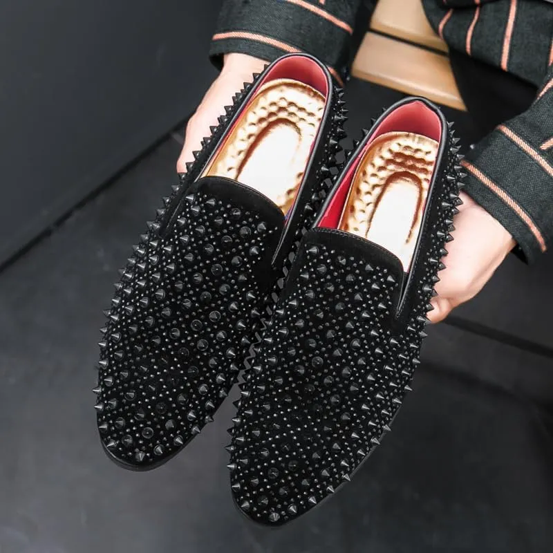 Men's Vintage Spike Dress Loafers Slip On Fashion Shoes Classic Tuxedo Dress Shoes Men Leather Shoes for Wedding Party Slip-on Loafer Driving Shoes Birtish Formal Business Casual Shoes Smoking Slipper