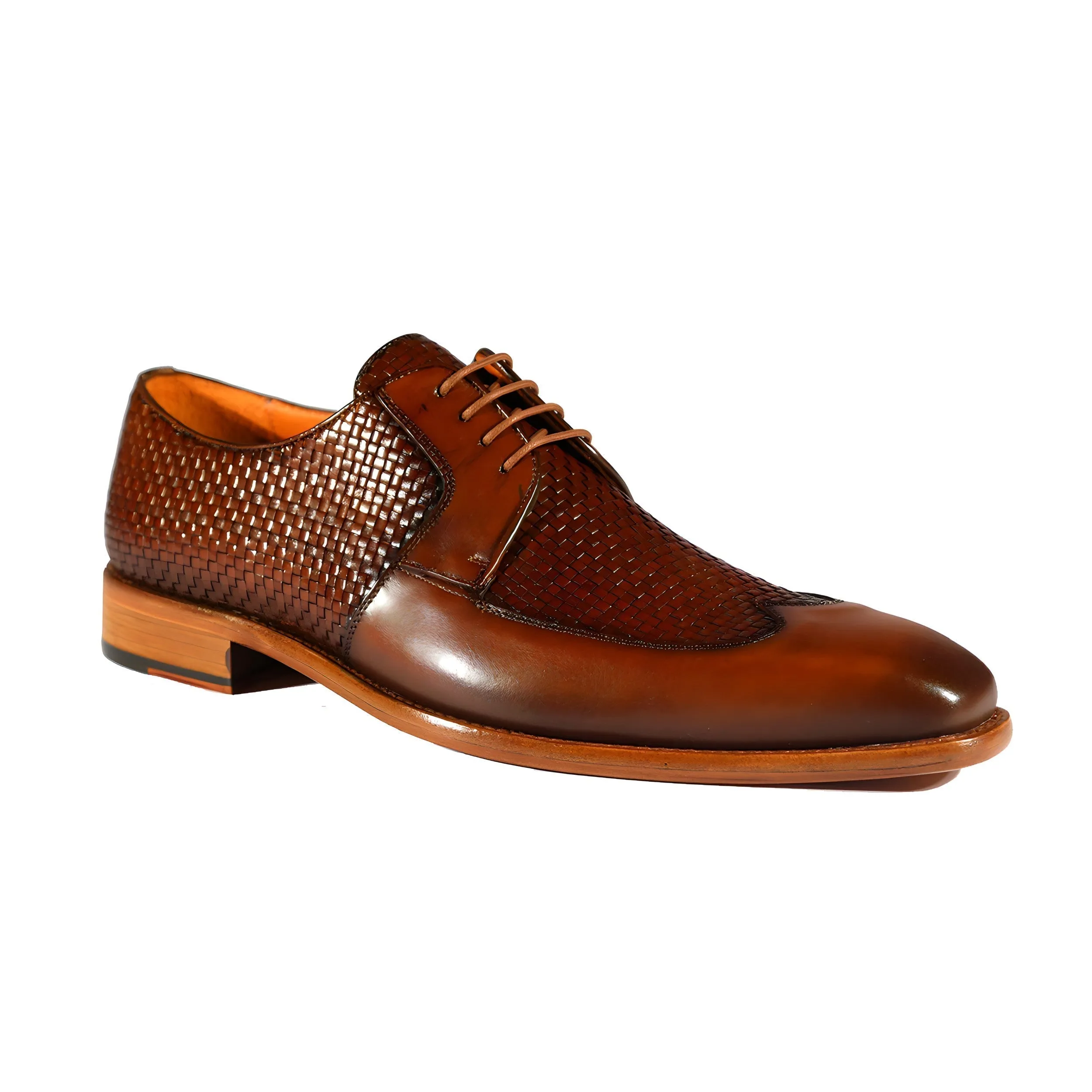 Mezlan 9916 Men's Shoes Cognac Woven / Calf-Skin Leather Opanka Derby (MZS3473)