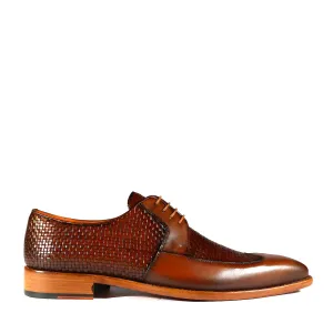 Mezlan 9916 Men's Shoes Cognac Woven / Calf-Skin Leather Opanka Derby (MZS3473)