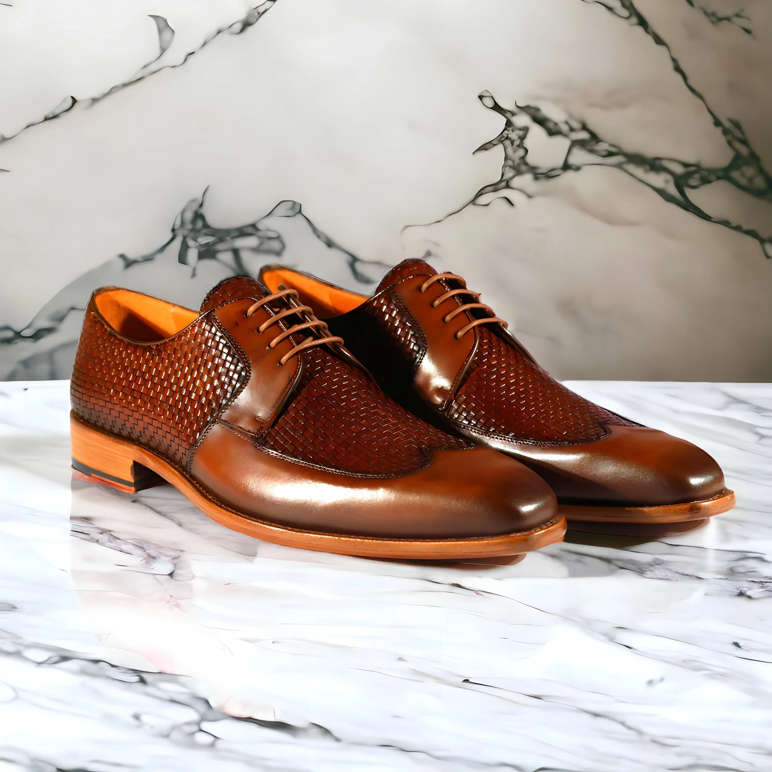 Mezlan 9916 Men's Shoes Cognac Woven / Calf-Skin Leather Opanka Derby (MZS3473)