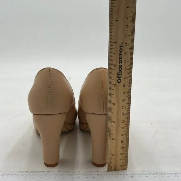 Miss Left Apricot Low Platform High Chunky Heeled Slip On Closed Round Toe Pump