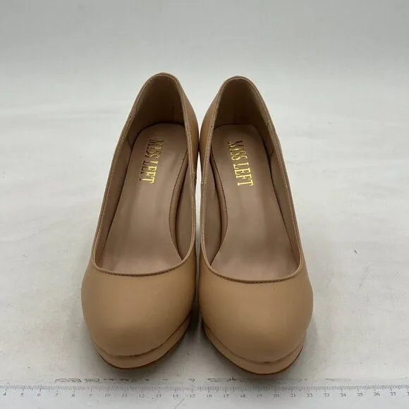 Miss Left Apricot Low Platform High Chunky Heeled Slip On Closed Round Toe Pump