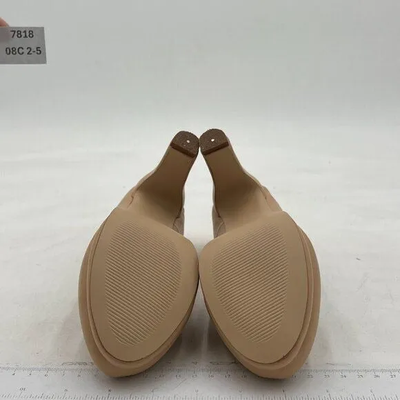 Miss Left Apricot Low Platform High Chunky Heeled Slip On Closed Round Toe Pump