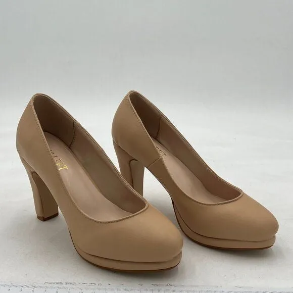 Miss Left Apricot Low Platform High Chunky Heeled Slip On Closed Round Toe Pump