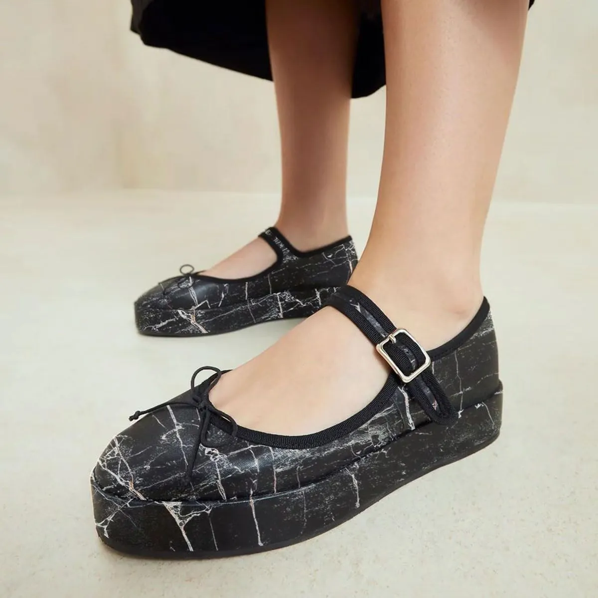 miss left Women Classic Platform Heel Closed Round Toe Mary Jane Flats Bows Strap Buckle Pumps Comfy Dance Party Shoes Size 4-16 US