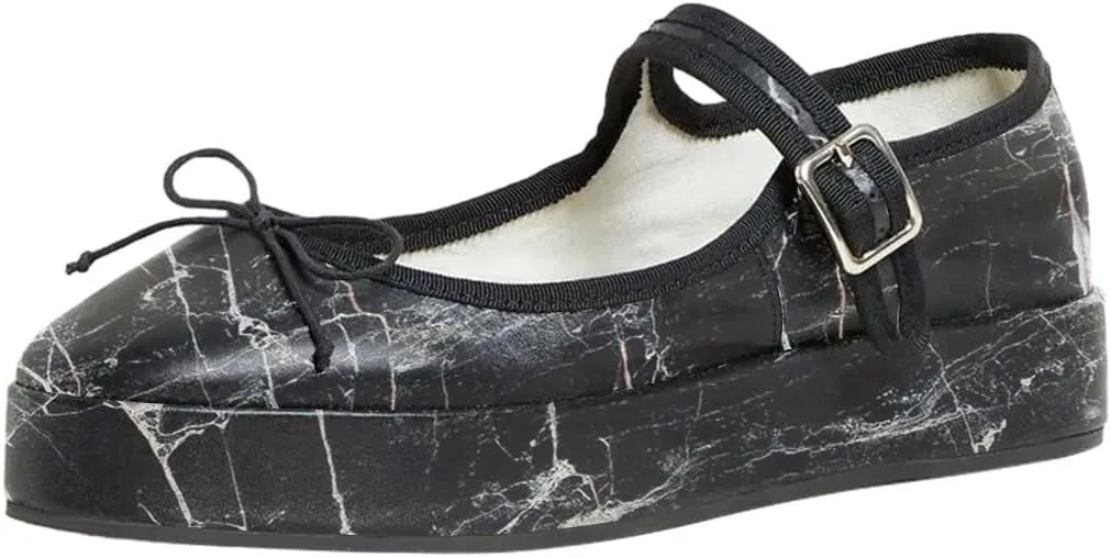 miss left Women Classic Platform Heel Closed Round Toe Mary Jane Flats Bows Strap Buckle Pumps Comfy Dance Party Shoes Size 4-16 US