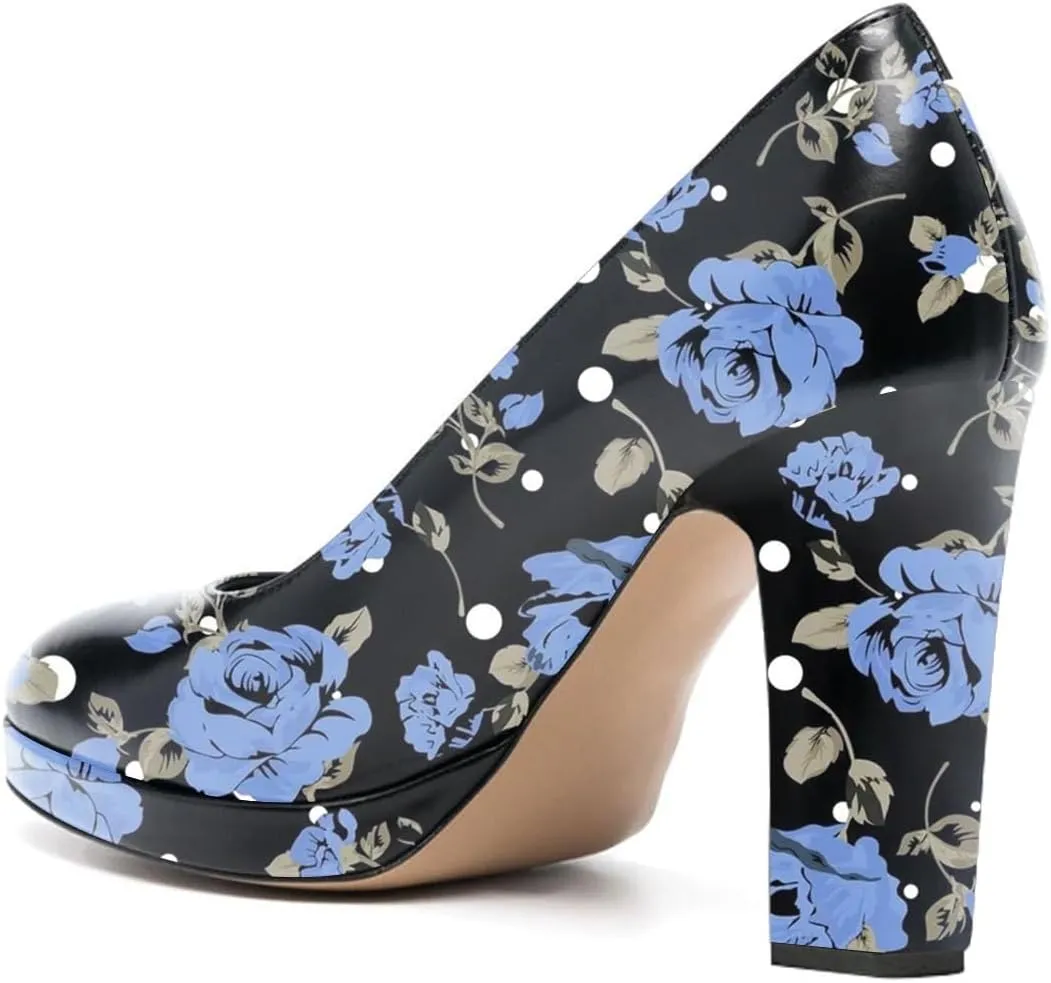 miss left Women Platform Closed Almond Toe Pumps Classic Slip On Block Chunky High Heels Versatile Formal Business Party Shoes Size 4-16 US