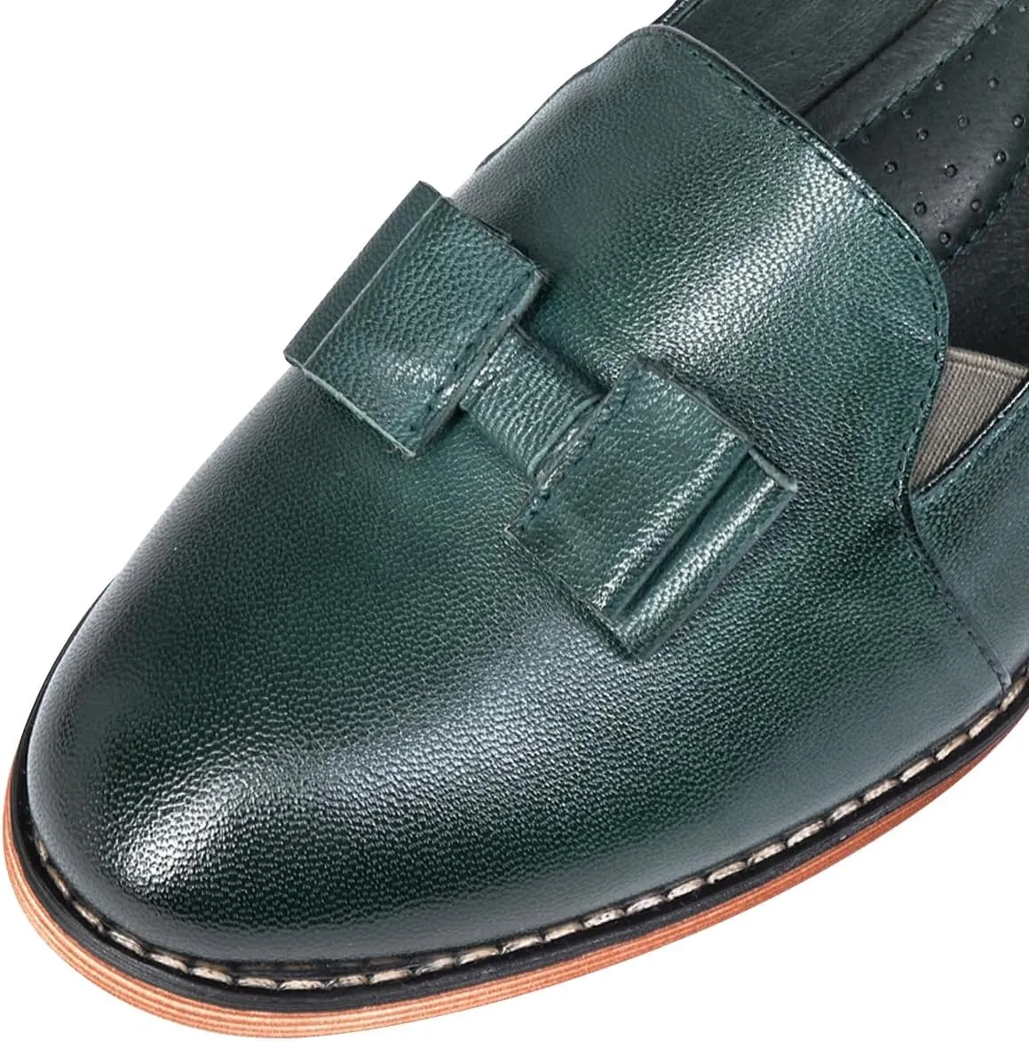 Mona flying Women's Leather Bow Penny Loafer Business Casual Slip on Flat Office Work Shoes for Ladies
