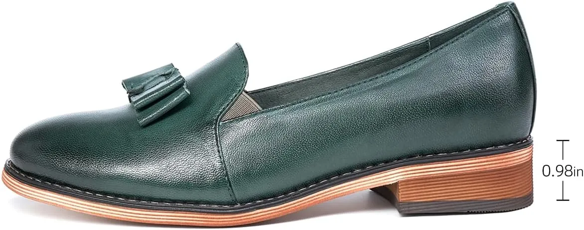 Mona flying Women's Leather Bow Penny Loafer Business Casual Slip on Flat Office Work Shoes for Ladies